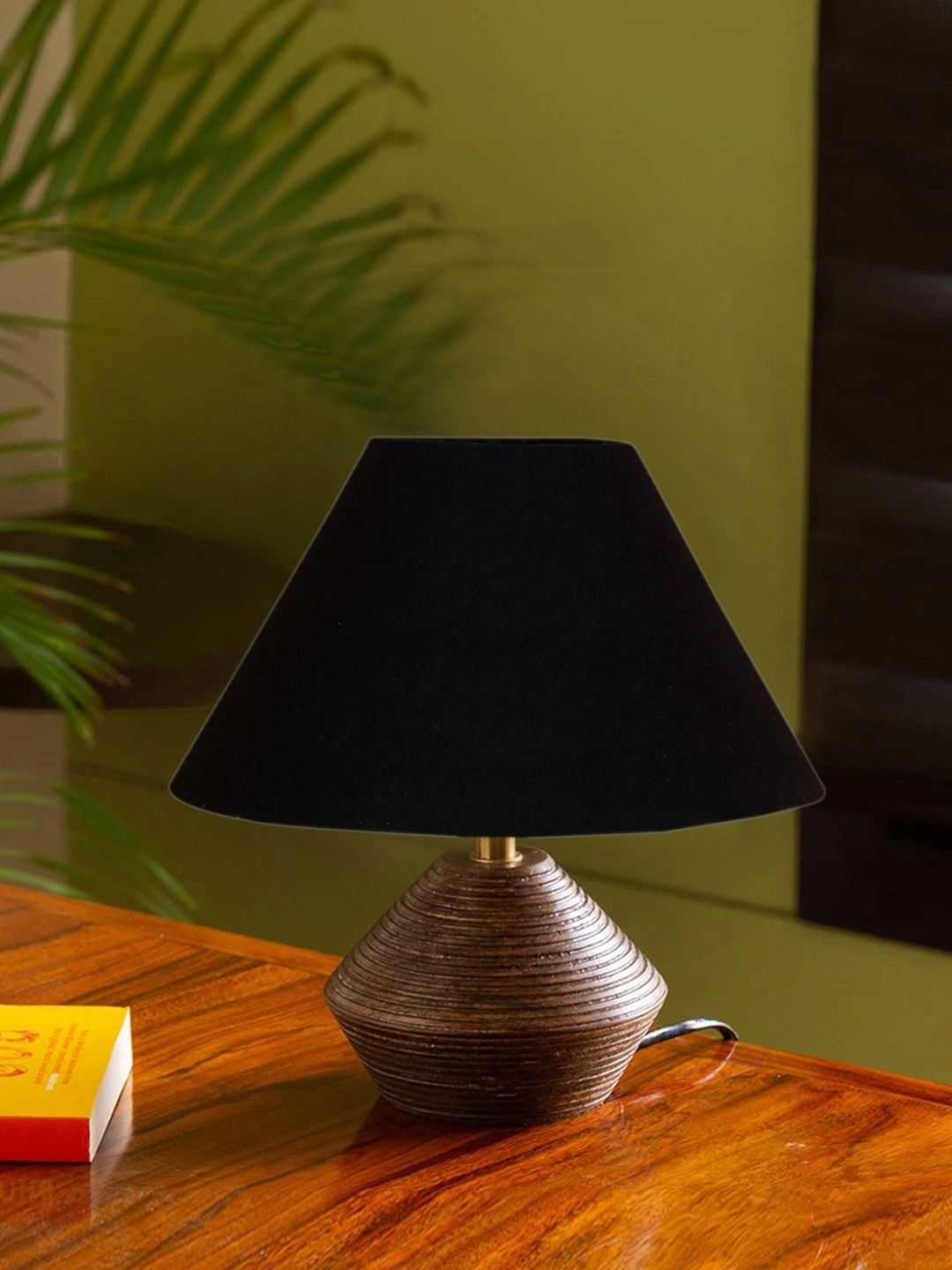 Myntra Elegant Homes Black Textured Wood Traditional Frusturical Shaped Table Lamp-picture-33
