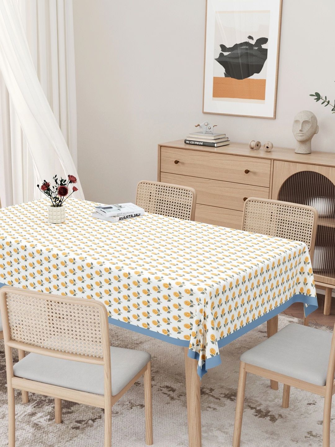 Texstylers Gold-Toned Floral Cotton 6-Seater Table Cover-image-26