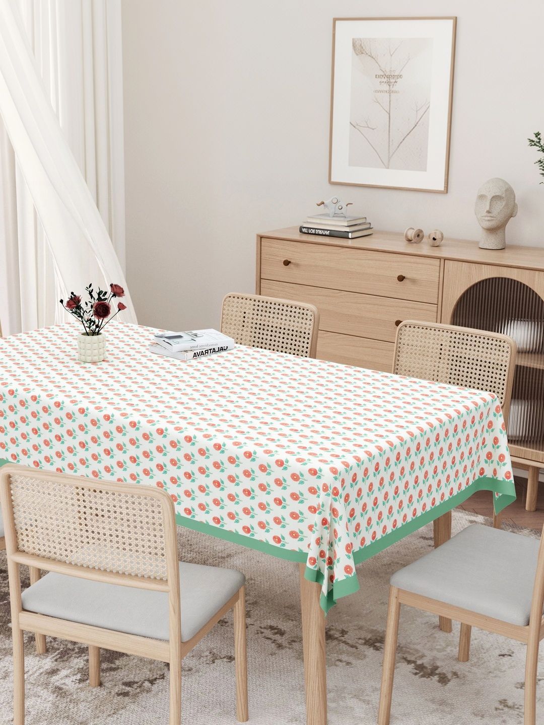Texstylers Pink Floral Cotton 6-Seater Table Cover-picture-57