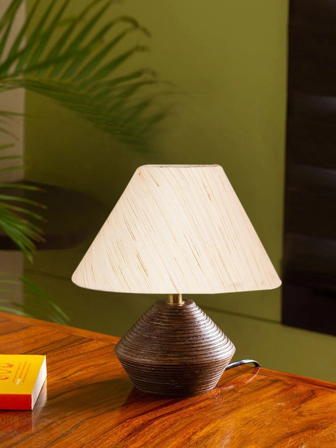 Myntra Elegant Homes Off White Textured Wood Traditional Frusturical Shaped Table Lamp-picture-28