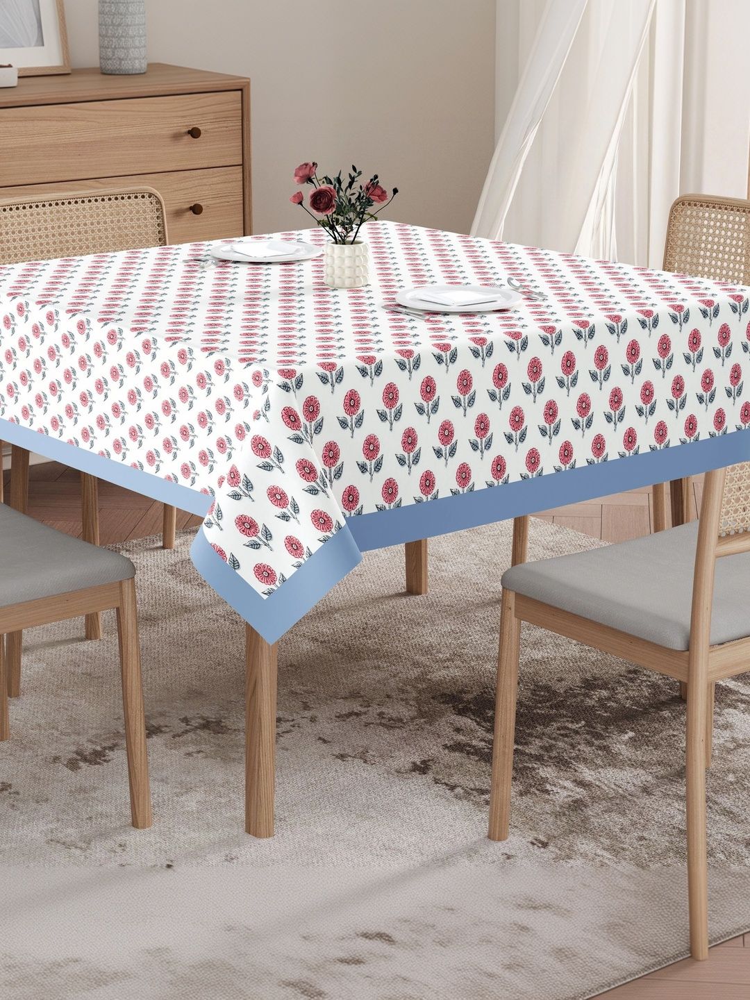 Texstylers Grey Floral Cotton 4-Seater Table Cover-image-43