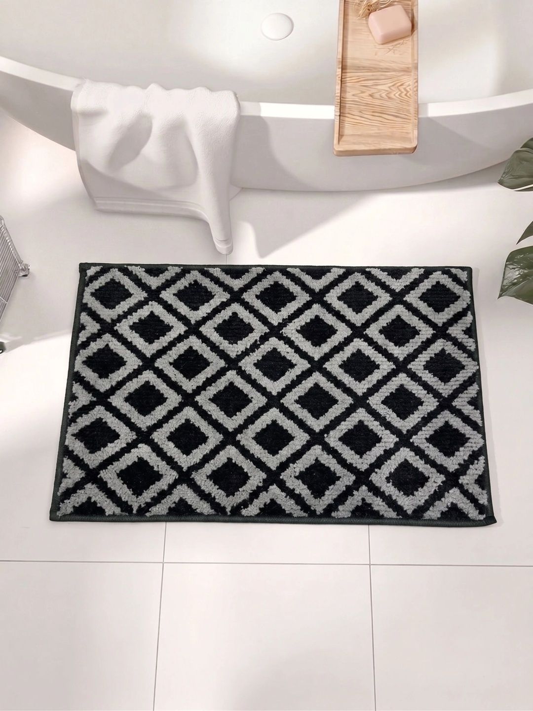 DREAM LIVING Grey Square Diamond Anti-Skid Microfiber Floor Bath Mat-picture-11