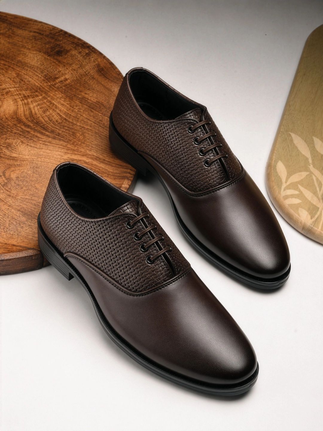 HERE&NOW Men Textured Round Toe Lace-Ups Formal Derbys-picture-15