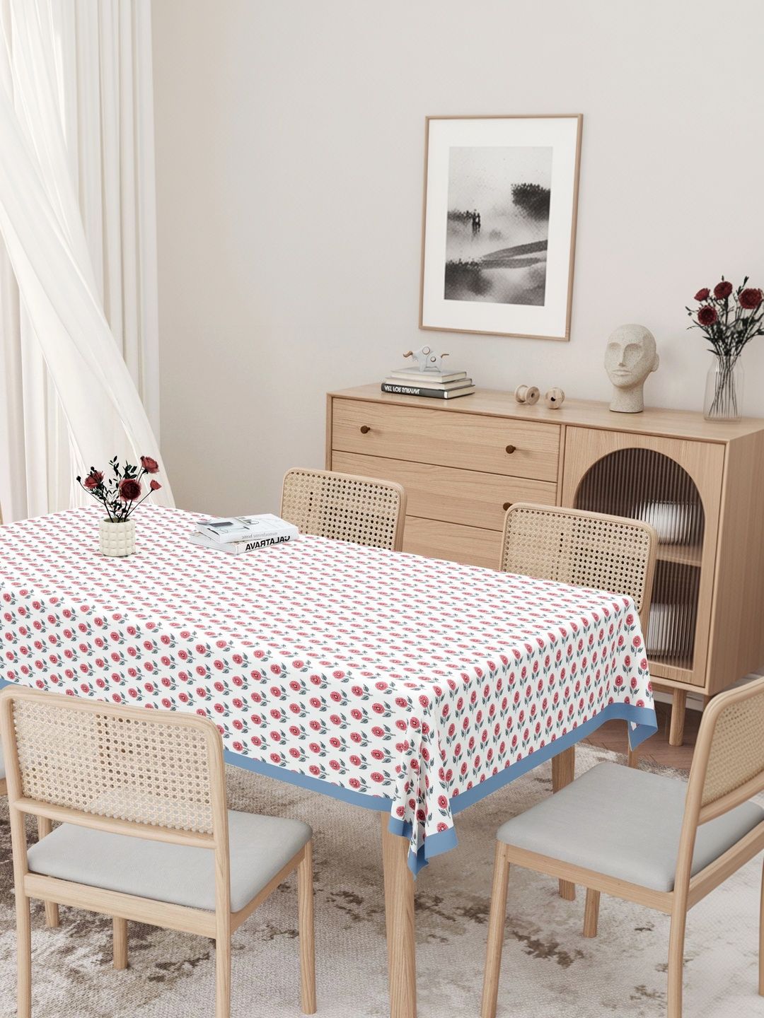 Texstylers Grey Floral Cotton 6-Seater Table Cover-picture-33