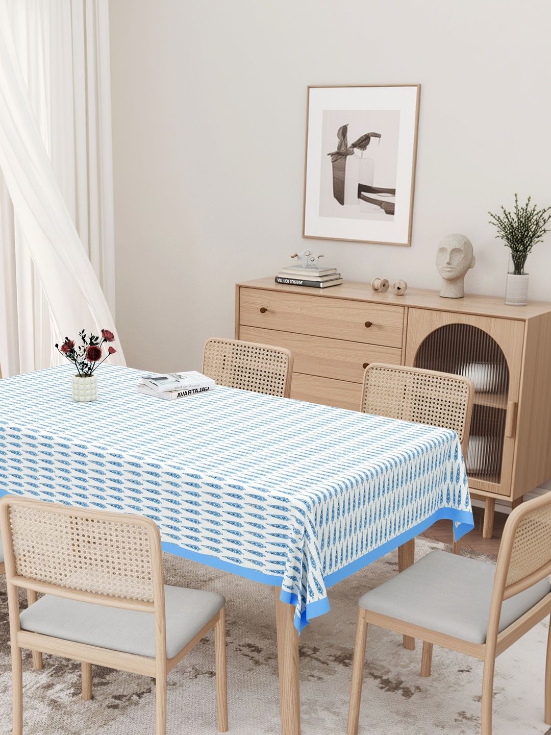 Texstylers Blue Cotton 8-Seater Table Cover-image-31