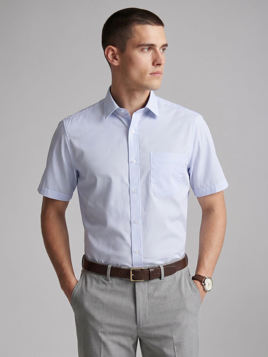 Louis Philippe Vertical Striped Pure Cotton Formal Shirt-picture-48