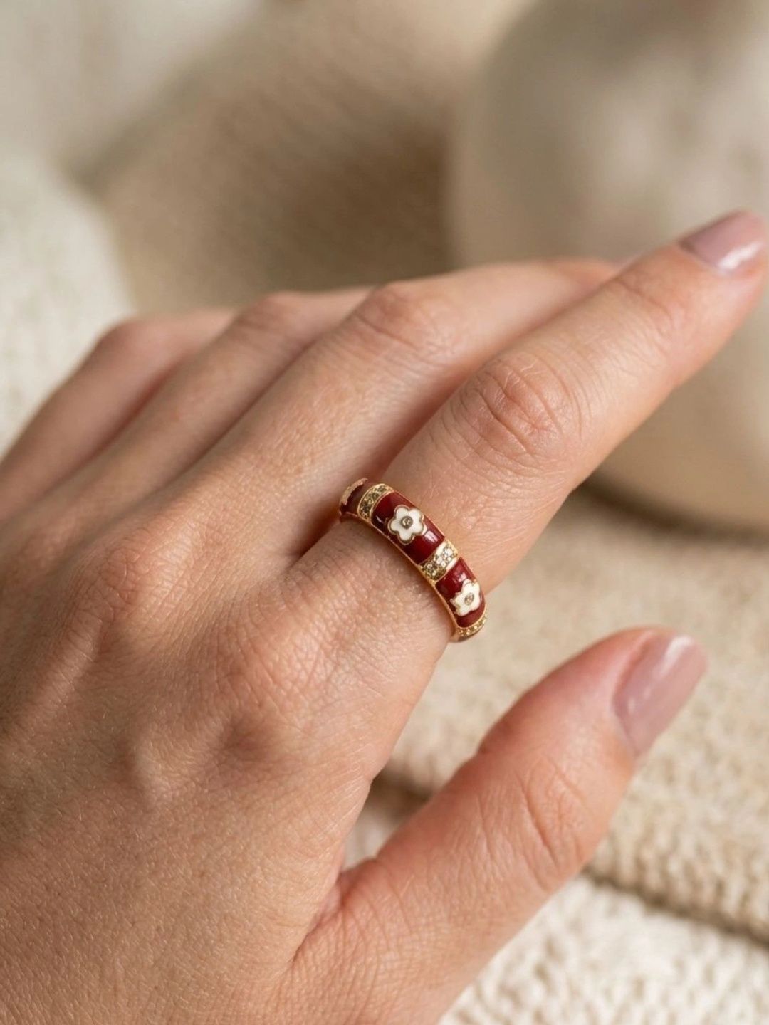 Sparkly You Women Gold-Plated Enamelled Cubic Zirconia Finger Ring-image-13