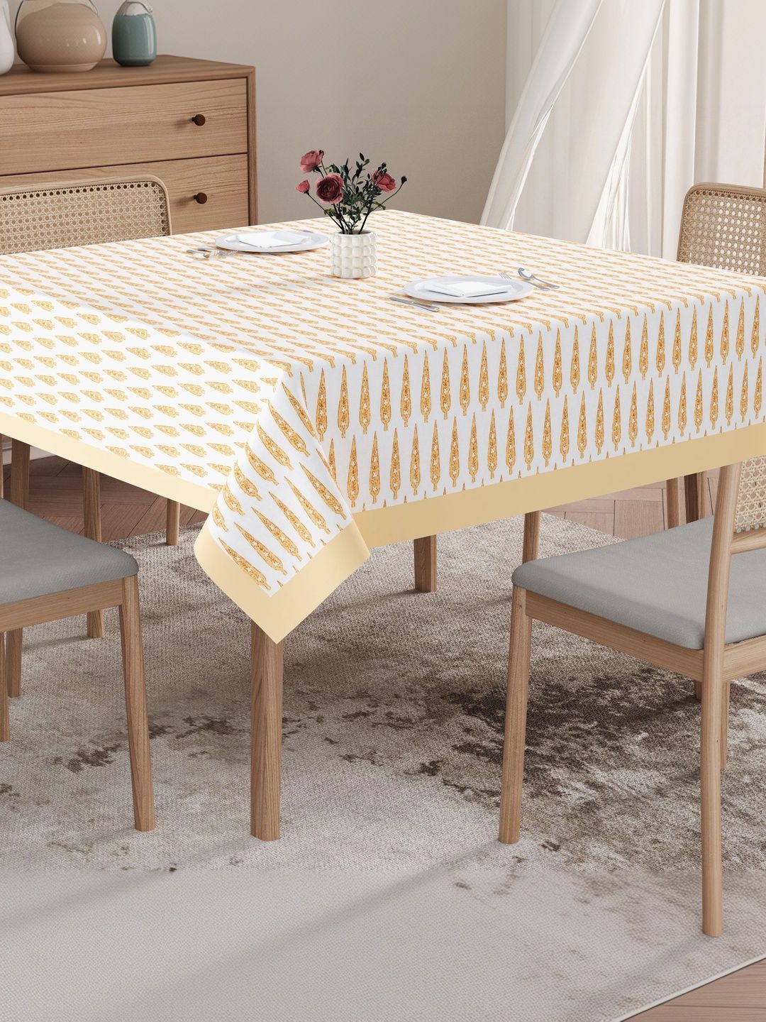 Texstylers Gold-Toned Cotton 4-Seater Table Cover-image-25