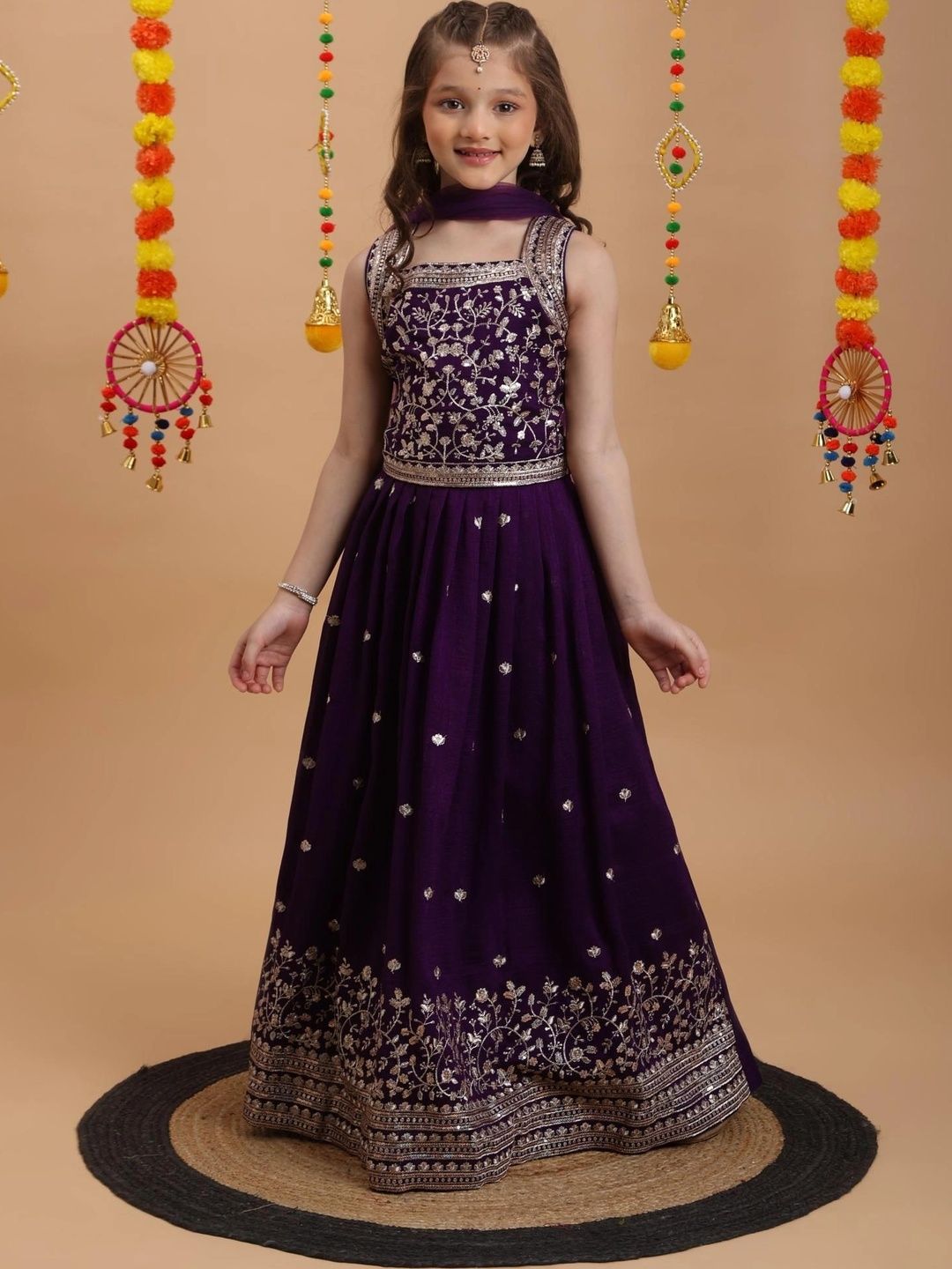 Tiny Kingdom Girls Embroidered Sequinned Ready to Wear Lehenga & Blouse With Dupatta-picture-39