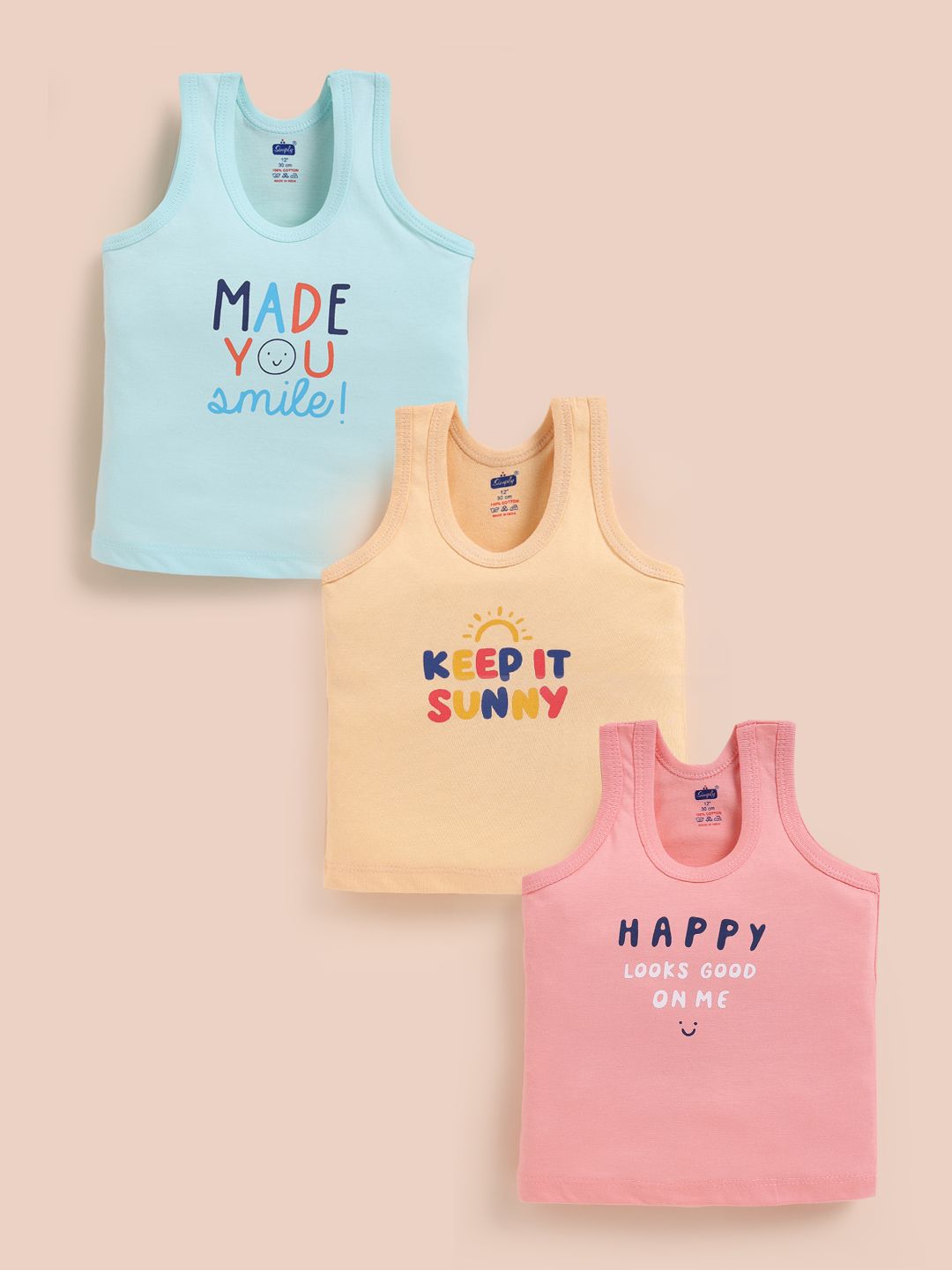 Simply Boys Pack of 3 Printed Pure Cotton Basic Vests-picture-25