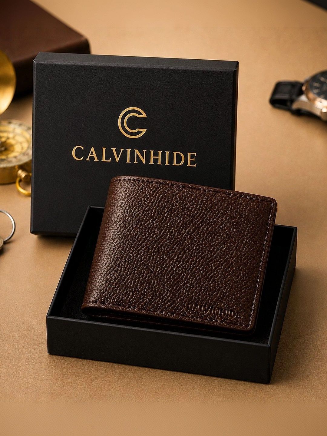 Calvinhide Calvinhide Men Textured Leather Two Fold Wallet
