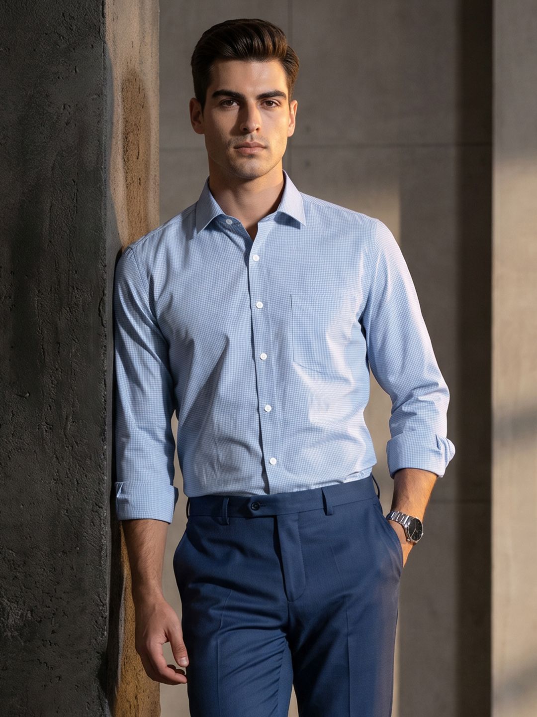 INVICTUS Men Slim Fit Micro Checks Formal Shirt-image-5