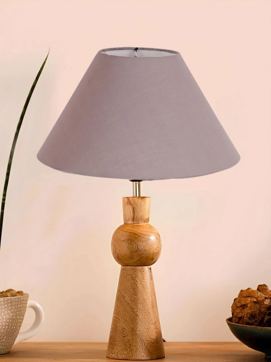 Myntra Elegant Homes Grey Textured Wood Traditional Frusturical Shaped Table Lamp-picture-32