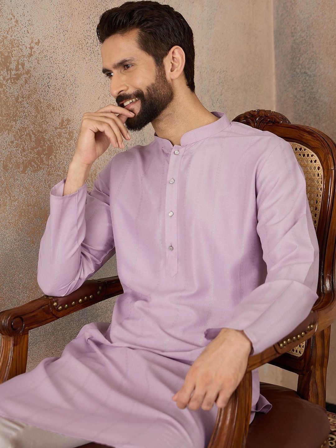 House of Pataudi Mandarin Collar Calf Length Straight Kurta-picture-27