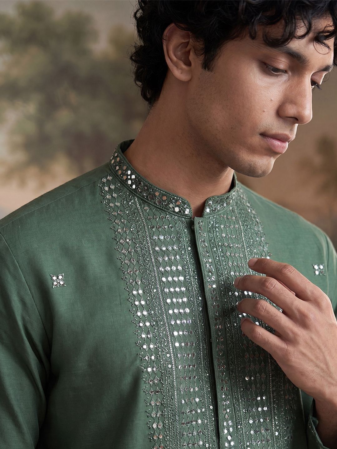 House of Pataudi Men Embellished Mirror Work Kurta-picture-37