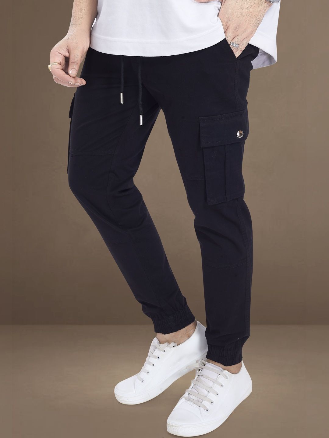 R.Code by The Roadster Life Co. Men Relaxed Straight Leg Easy Wash Cargos Trousers