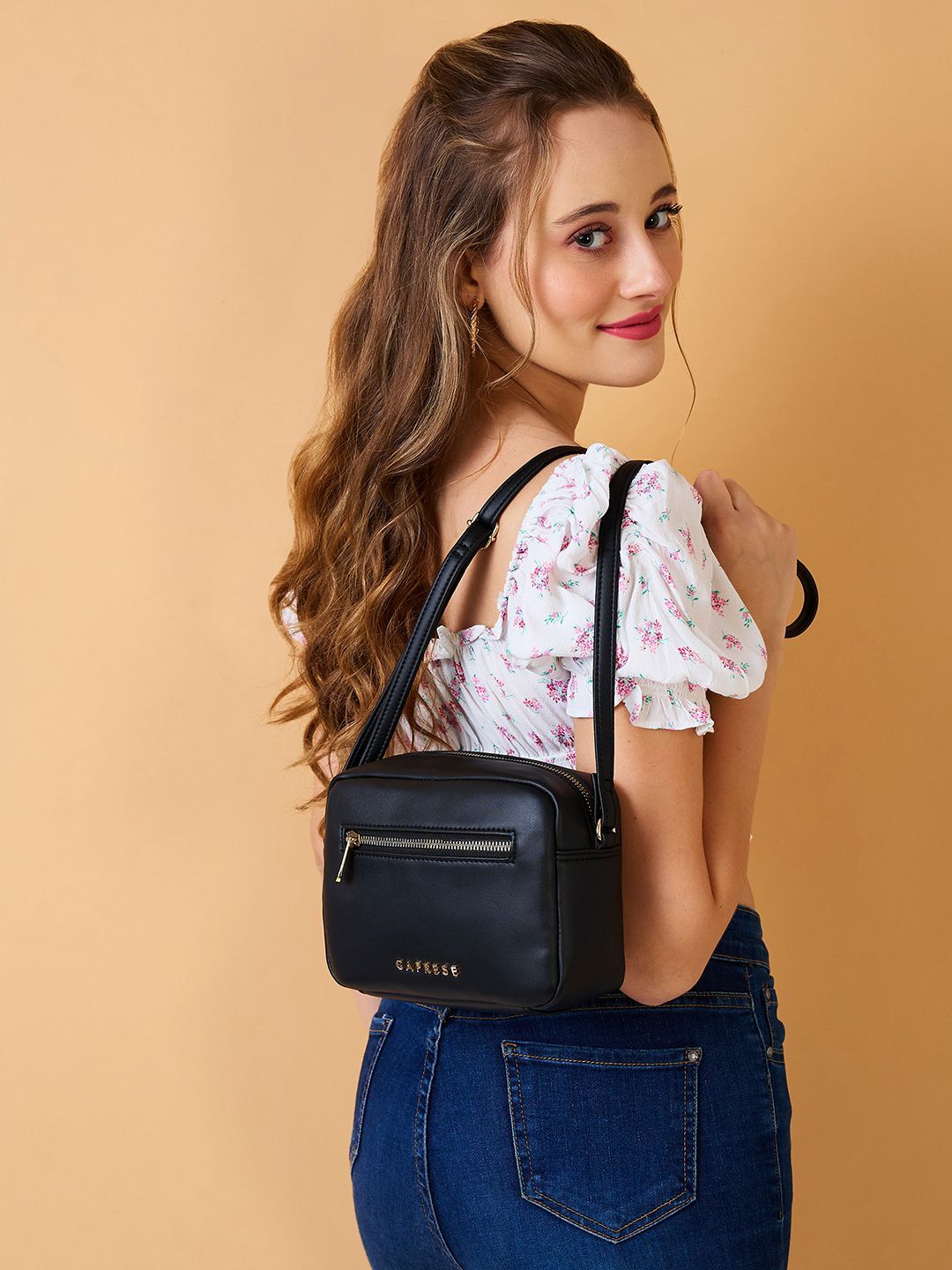 Caprese Kasa Women Black Small Sling Bag