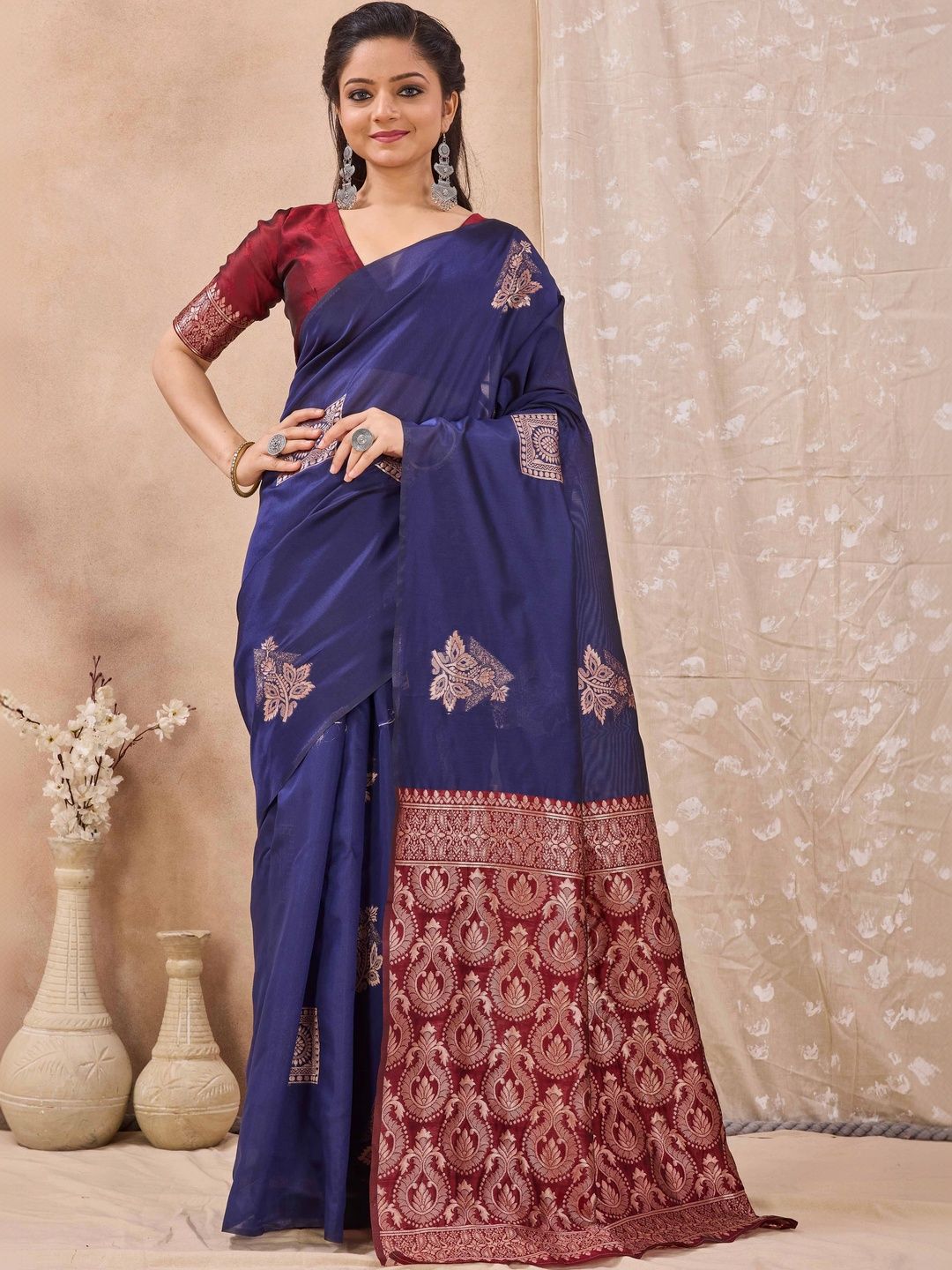 HERE&NOW Woven Design Zari Silk Cotton Banarasi Saree-picture-16