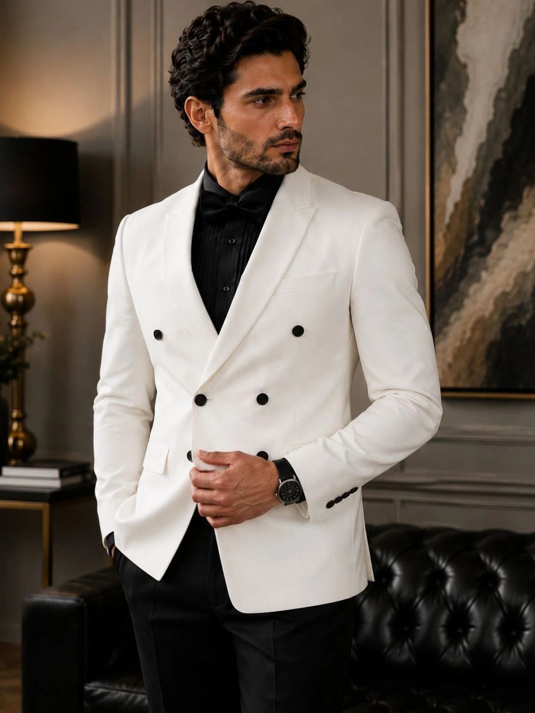 SOURAGYA Notched Lapel Double-Breasted Tailored Fit Blazers-picture-40