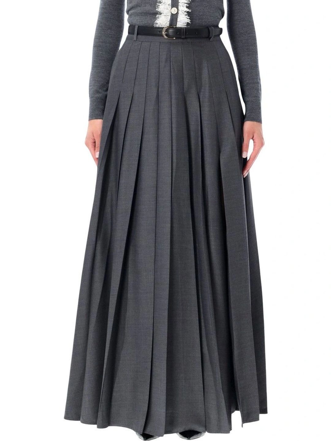 Self-Portrait Women Accordion Pleated Side Slit Maxi Flared Skirt-picture-20
