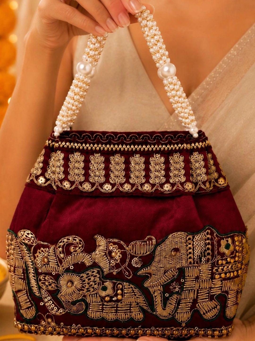 SUGARFRILL Embroidered Embellished Potli Clutch-picture-13