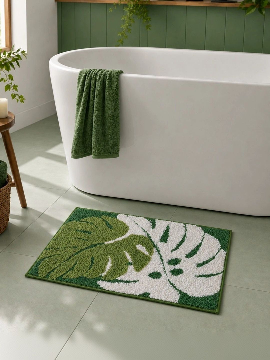 Homzz Green & White 450 GSM Anti-Skid Bath Rugs-picture-21