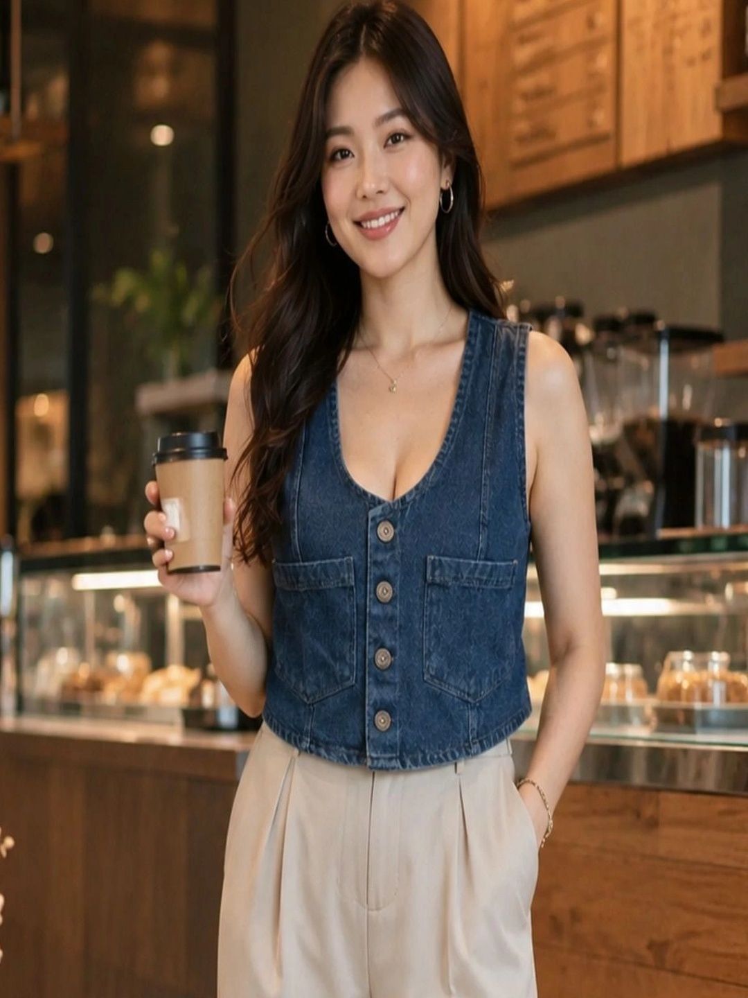 PURVIT V-Neck Denim Waistcoat-picture-35
