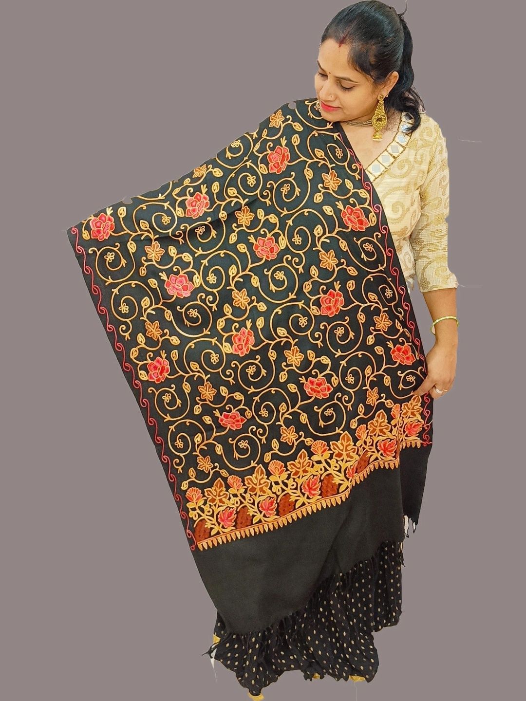 KAVIM Women Floral Embroidered Shawl-image-21