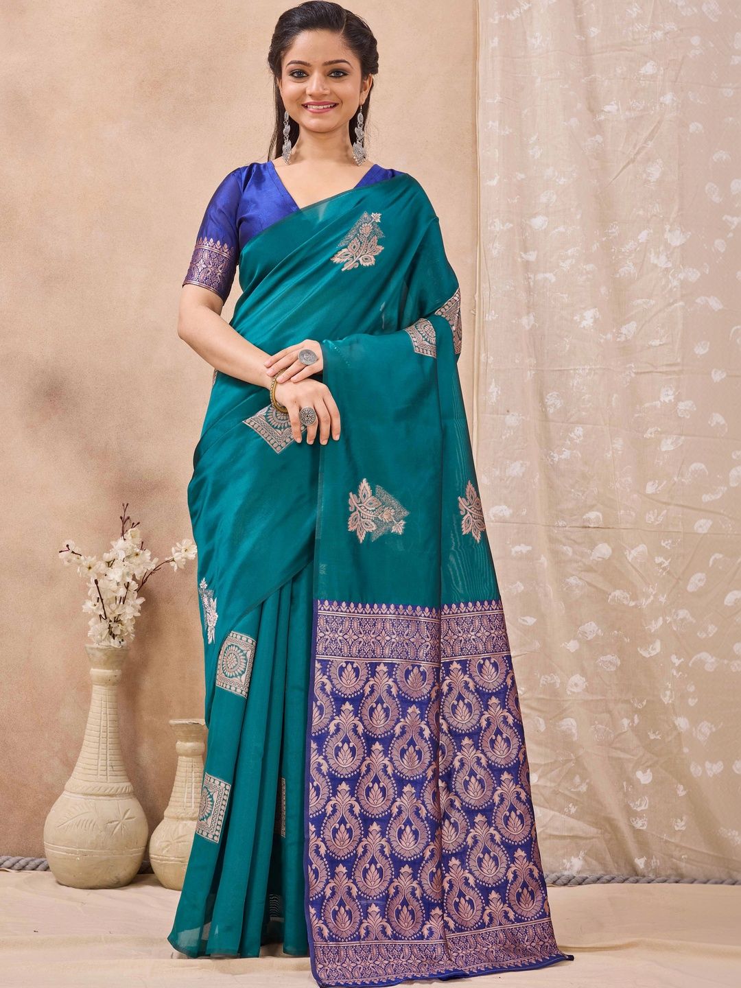 HERE&NOW Woven Design Zari Silk Cotton Banarasi Saree-picture-45