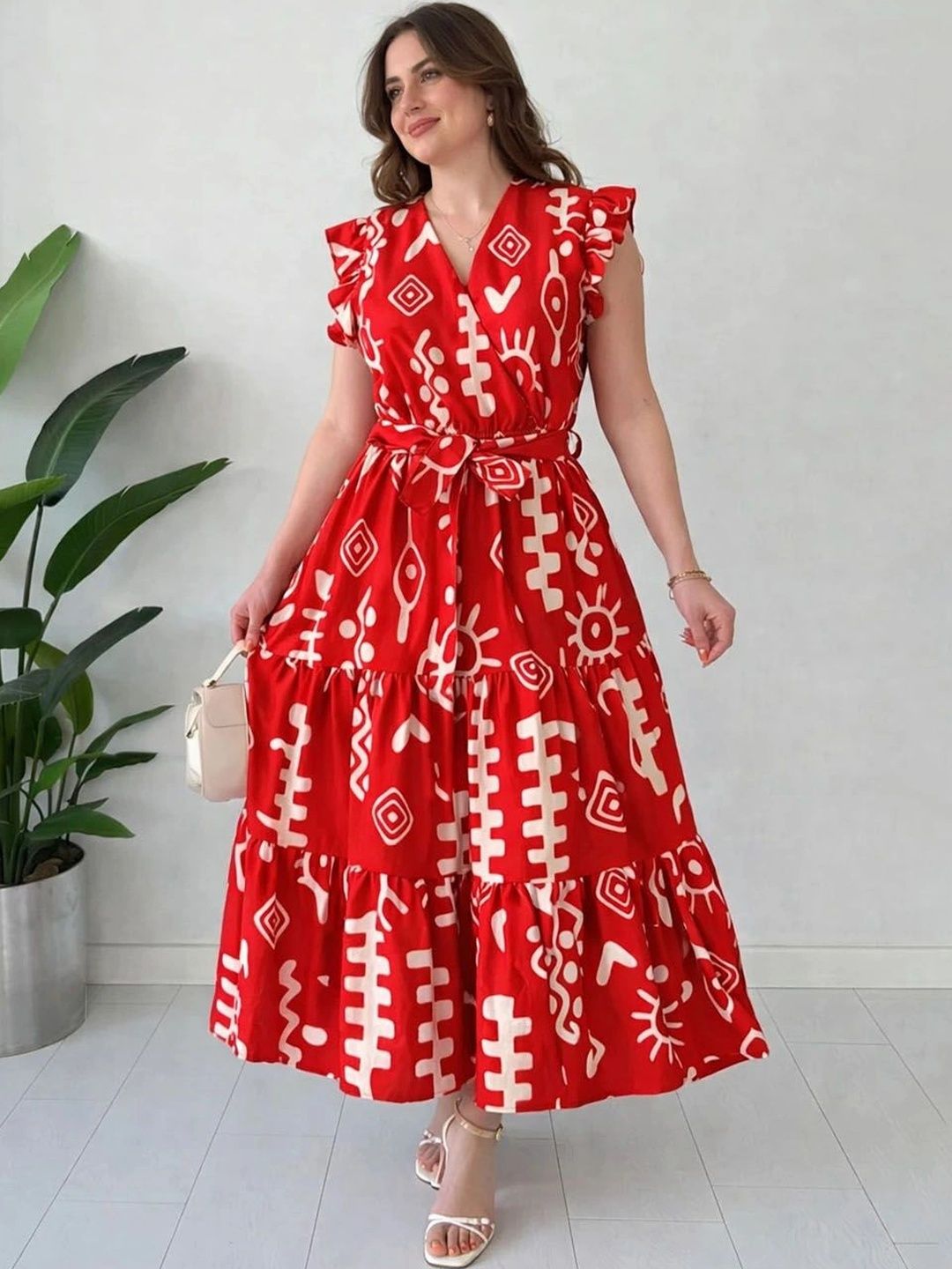 ZWERLON Tribal Printed Flutter Sleeve A-Line Maxi Dress-picture-23