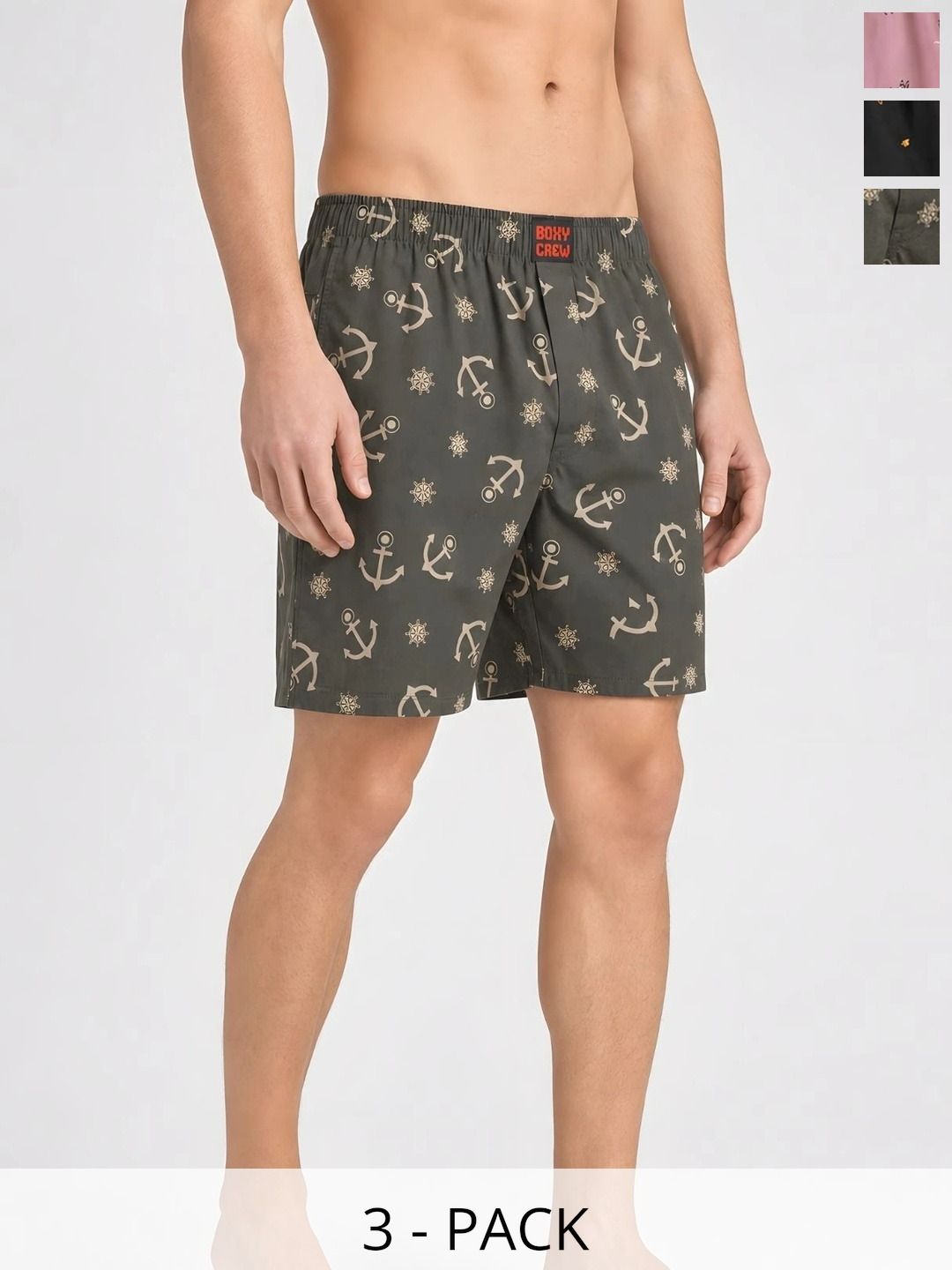 Boxy Crew Pack Of 3 Printed Cotton Boxers-image-49