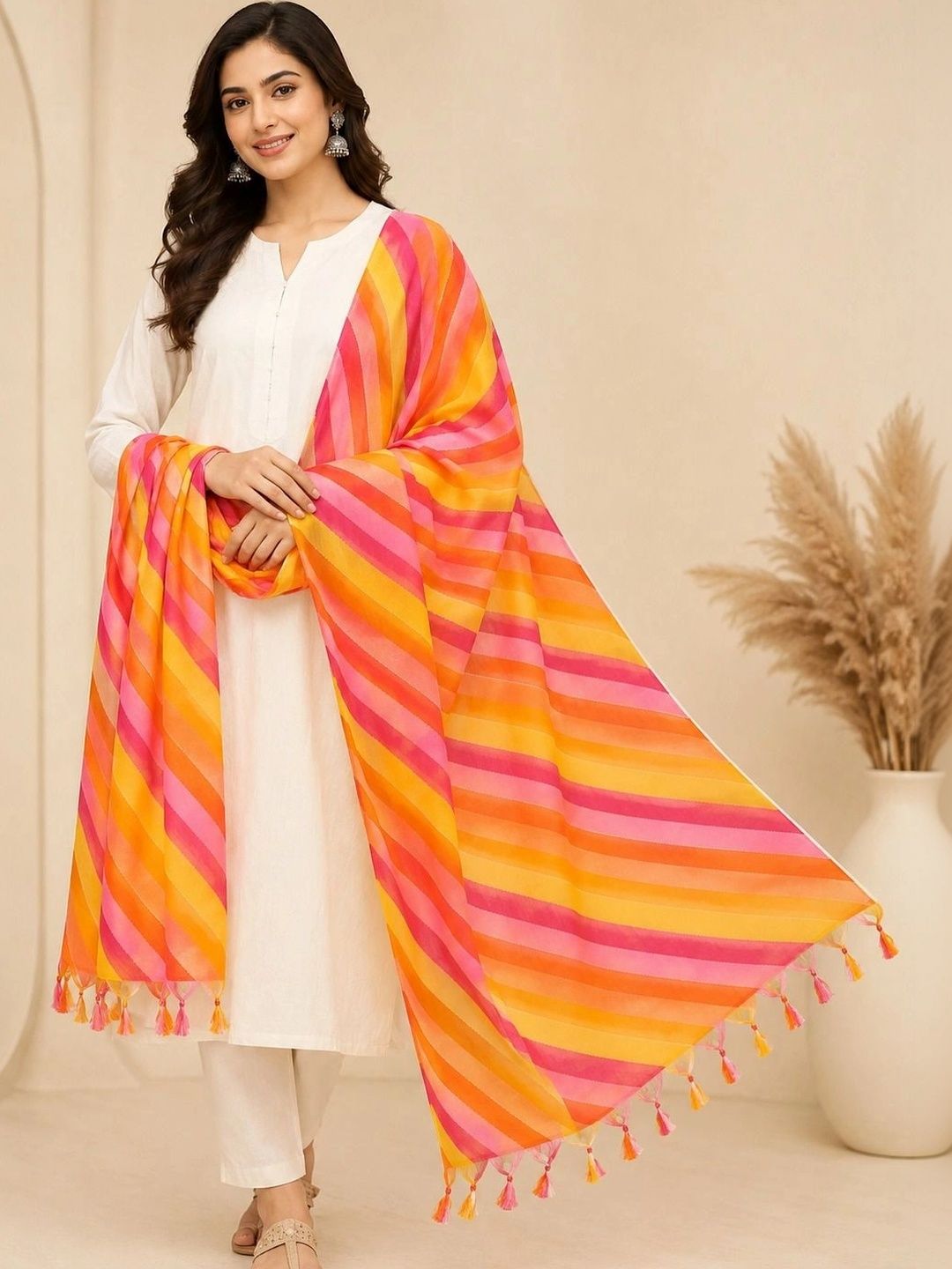 SAHINA DUPATTA Striped Art Silk Leheriya Dupatta-image-28