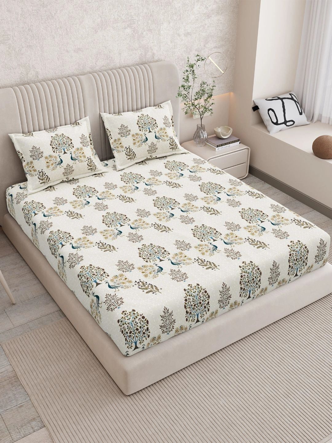 Sangria Yellow & Blue Floral 120 TC King Bedsheet with 2 Pillow Covers-picture-38