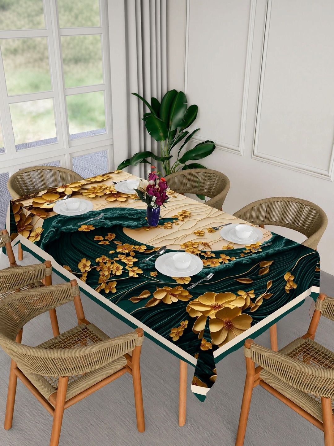 HOLLYWOOD STYLES Gold-Toned Floral 6-Seater Table Cover with Textured details-image-38