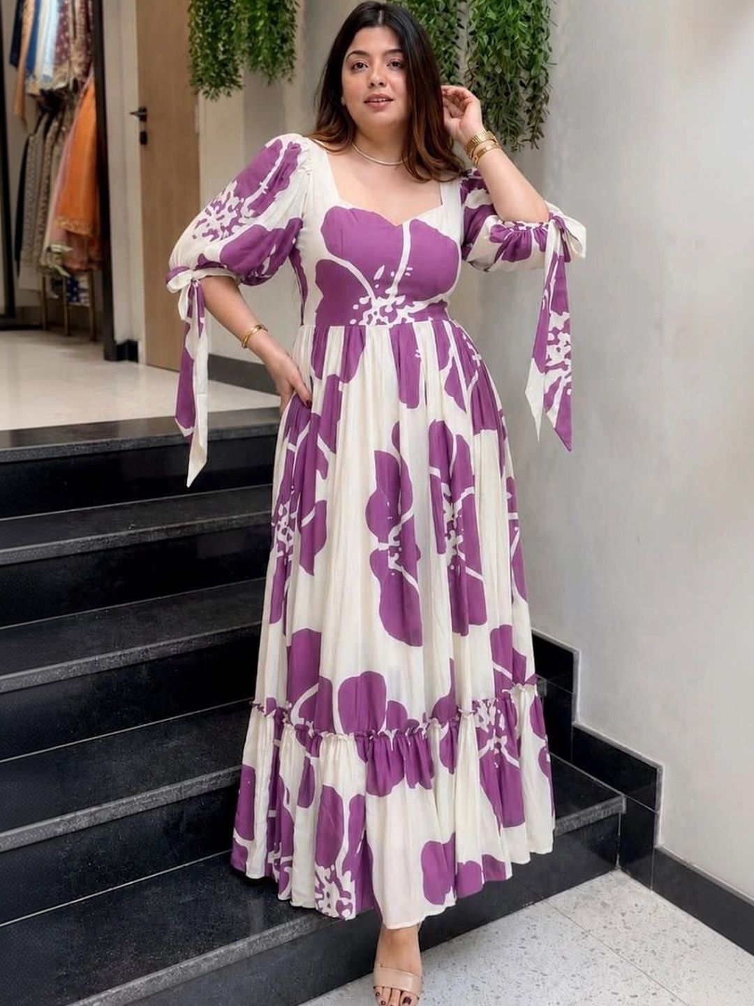 Moda Rapido Printed Sweetheart Neck Fit & Flare Maxi Dresses-image-12