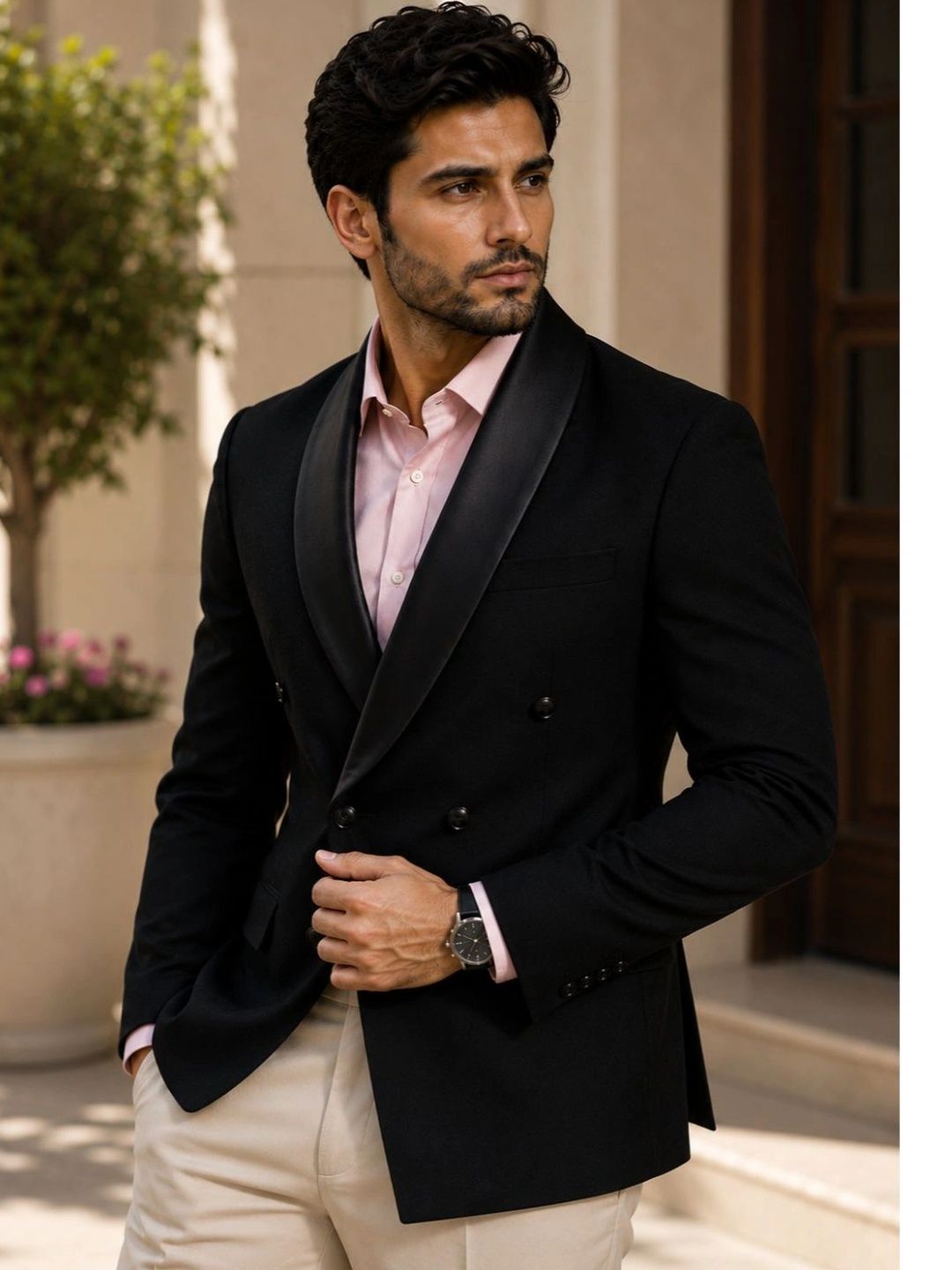 House of Pataudi Shawl Collar Double-Breasted Tailored Fit Party Blazers-picture-42