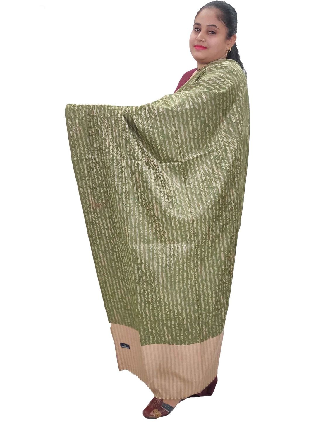 KAVIM Women Striped Woven Design Shawl-image-16