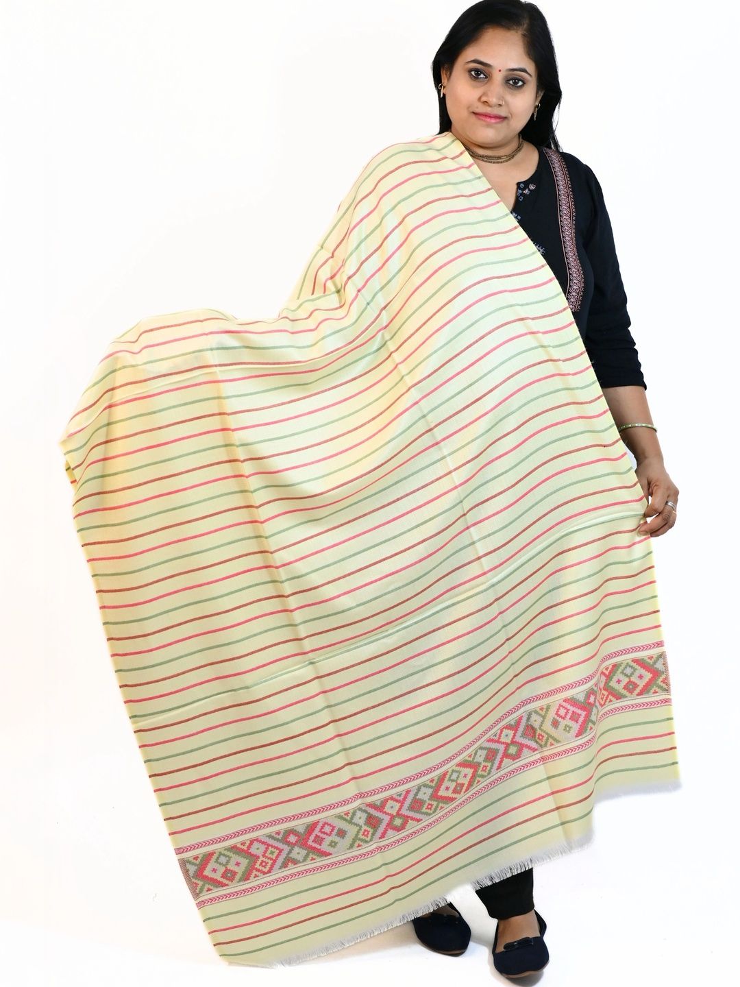 KAVIM Women Striped Woven Design Shawl-image-39