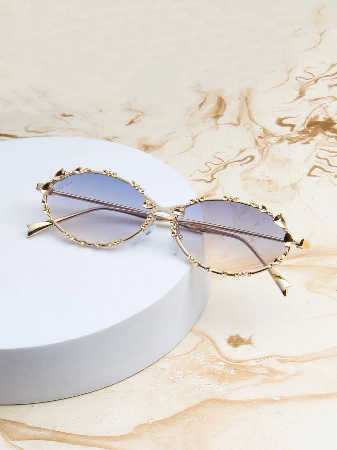 Ted Smith Women Blue Lens & Gold-Toned Oval Sunglasses with-picture-12
