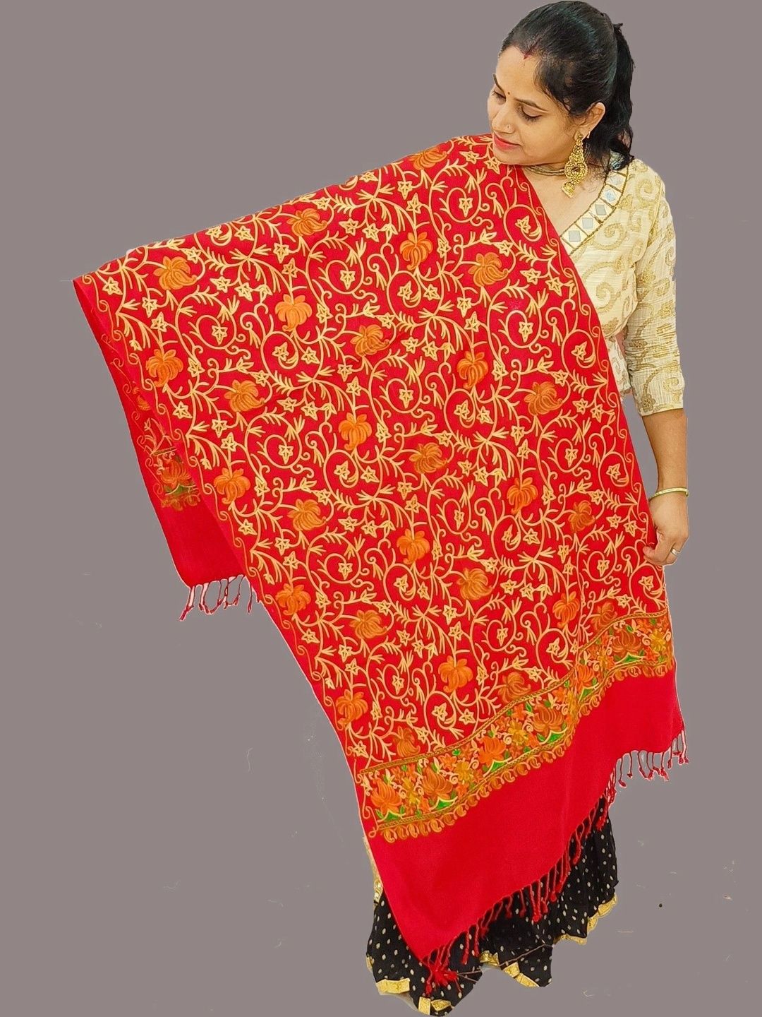 KAVIM Women Floral Embroidered Shawl-image-25