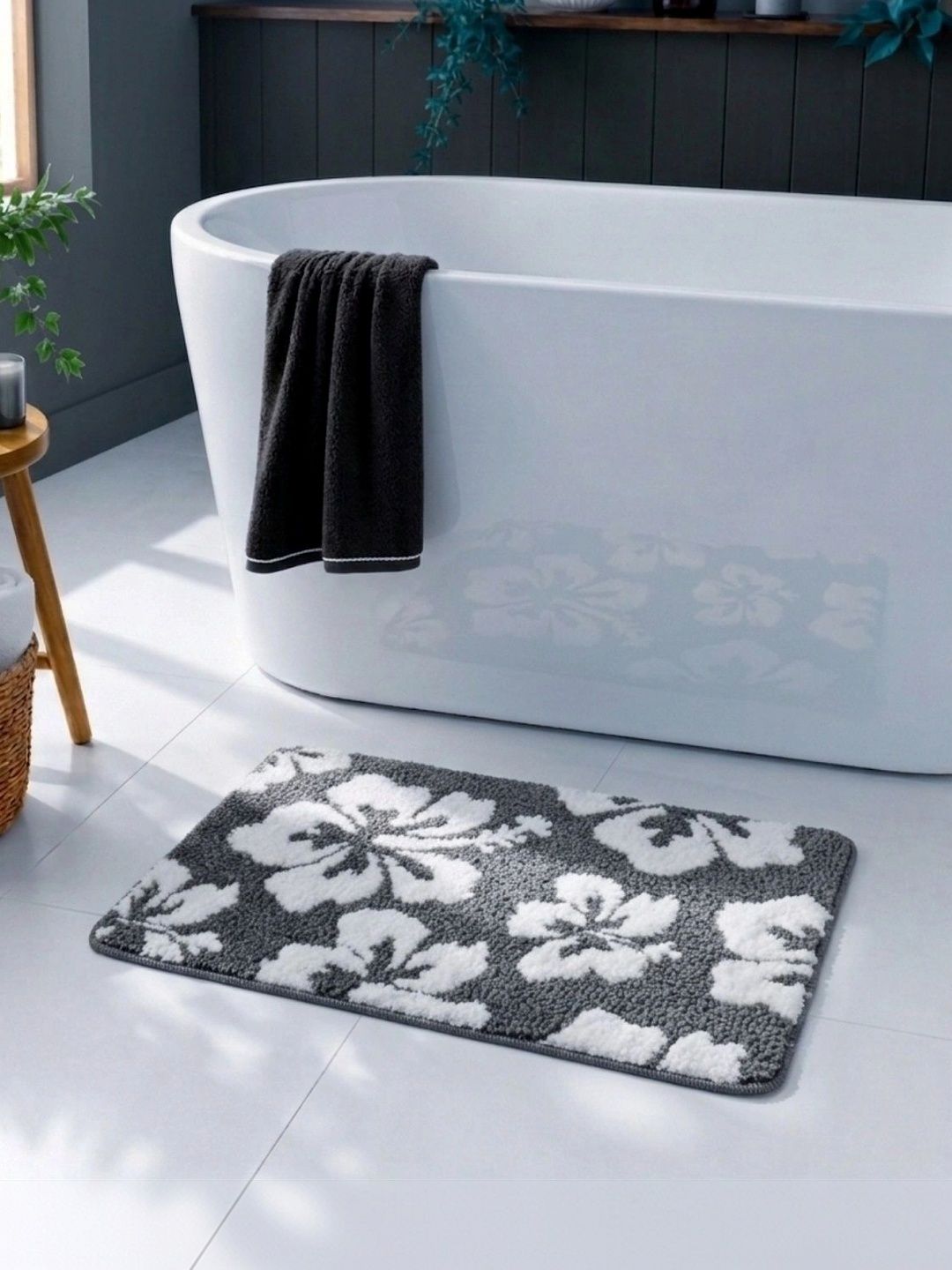 Homzz Kids Grey & White 450 GSM Anti-Skid Bath Rugs-image-7