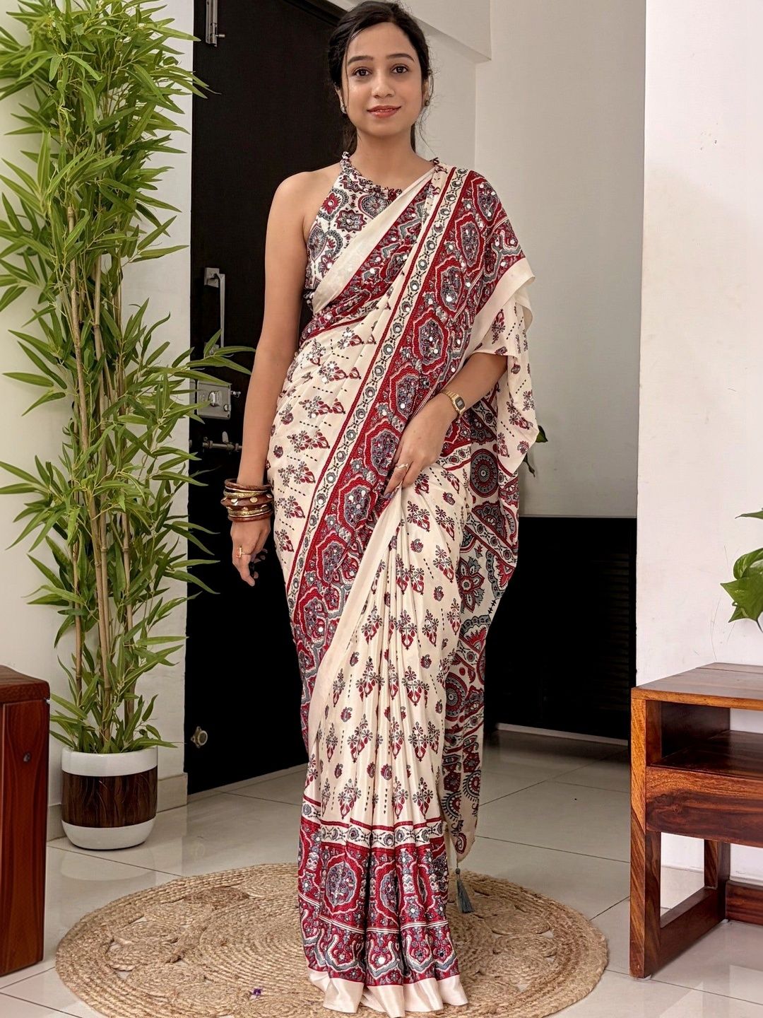 K n K Creation Mirror Work Satin Saree-picture-28