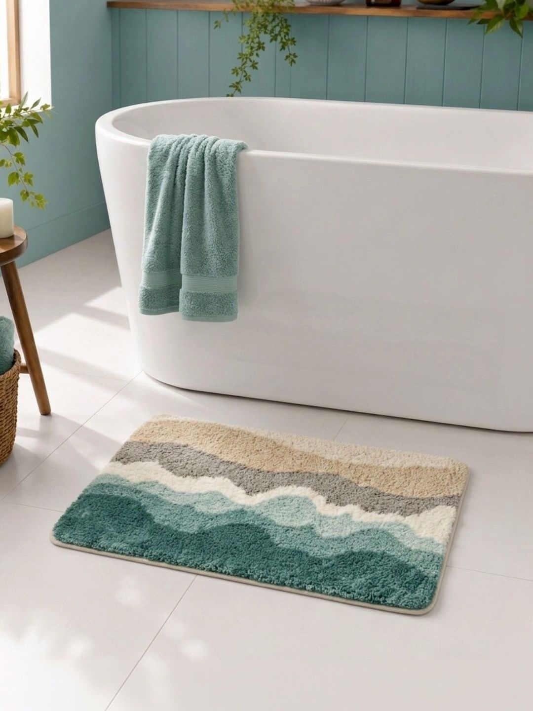 Homzz Beige & Green 450 GSM Anti-Skid Bath Rugs-picture-19