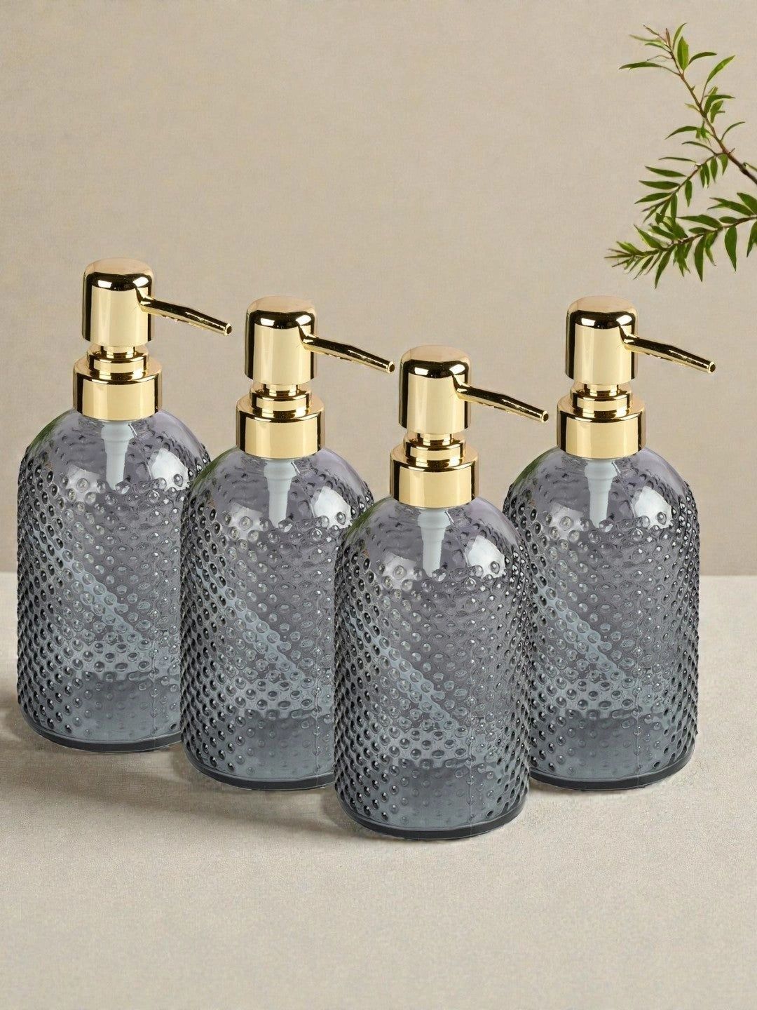 Kookee Grey 4 piece Abstract Glass Soap Dispenser-picture-43
