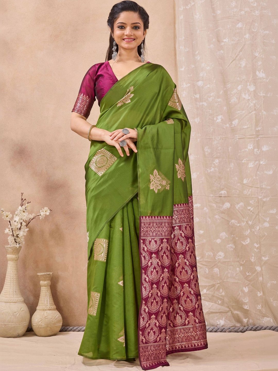 HERE&NOW Woven Design Zari Silk Cotton Banarasi Saree-picture-29