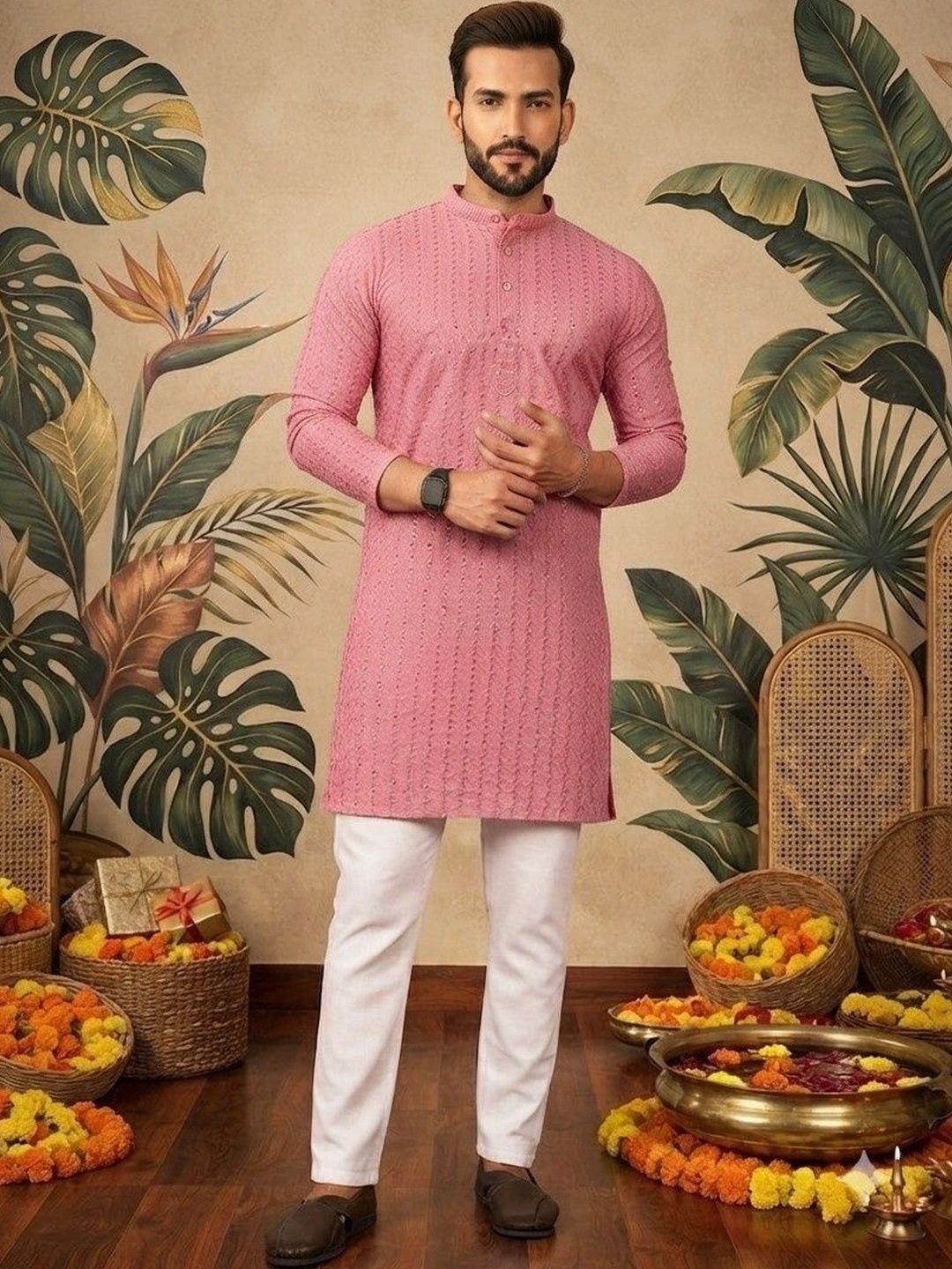 SKYWORRIX Men Embellished Sequinned Kurta-picture-23