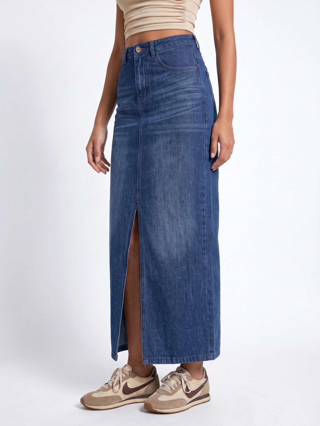 glitchez Women Front Slit Denim Maxi Straight Skirt-picture-25