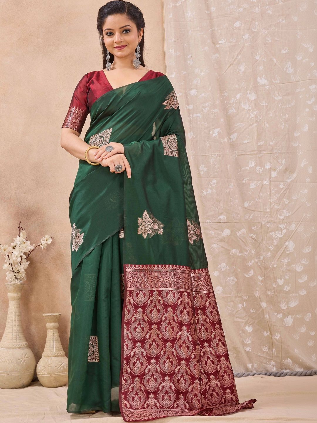 HERE&NOW Woven Design Zari Silk Cotton Banarasi Saree-picture-50