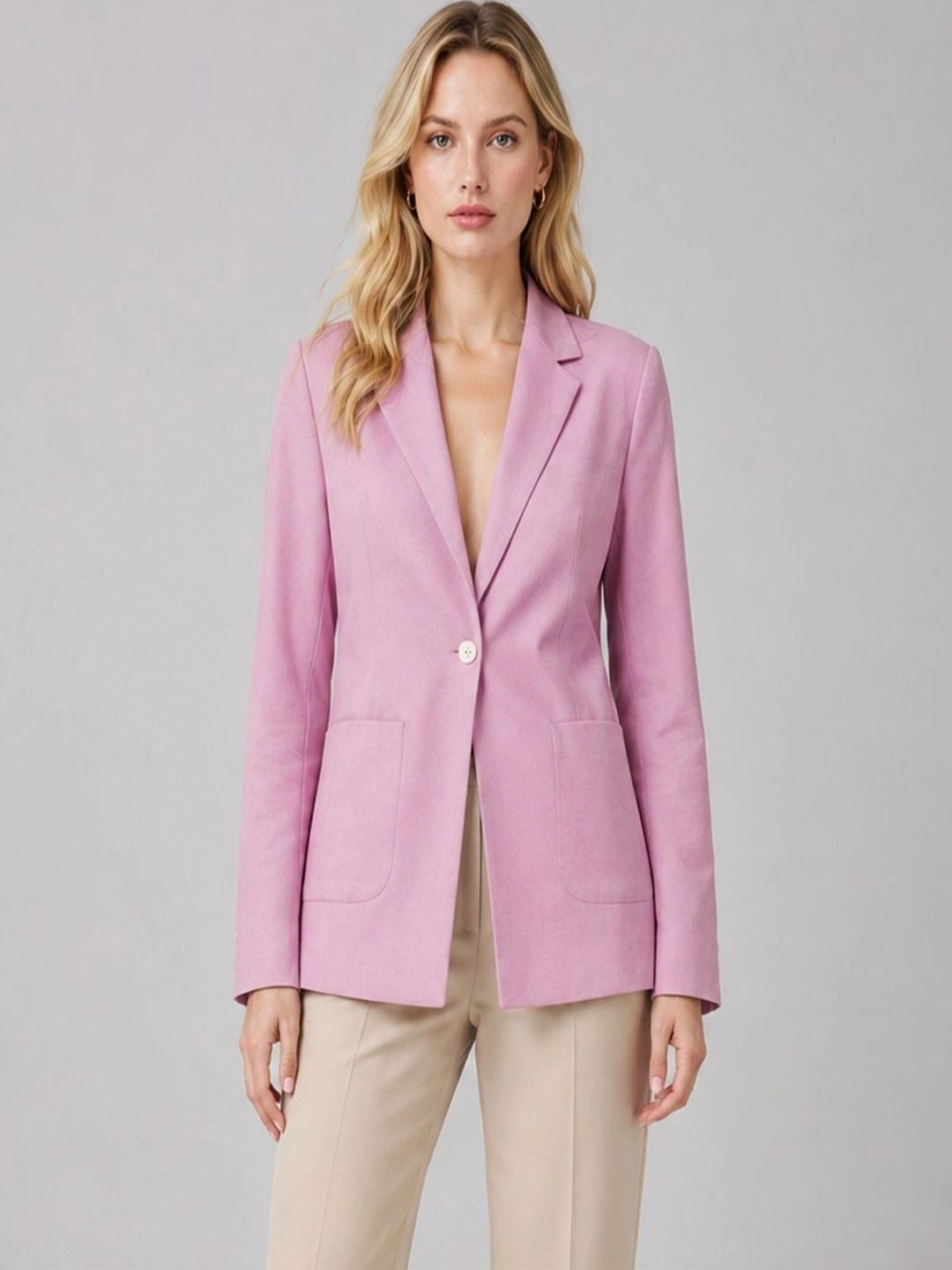 PURVIT Notched Lapel Cotton Single-Breasted Blazers-picture-32