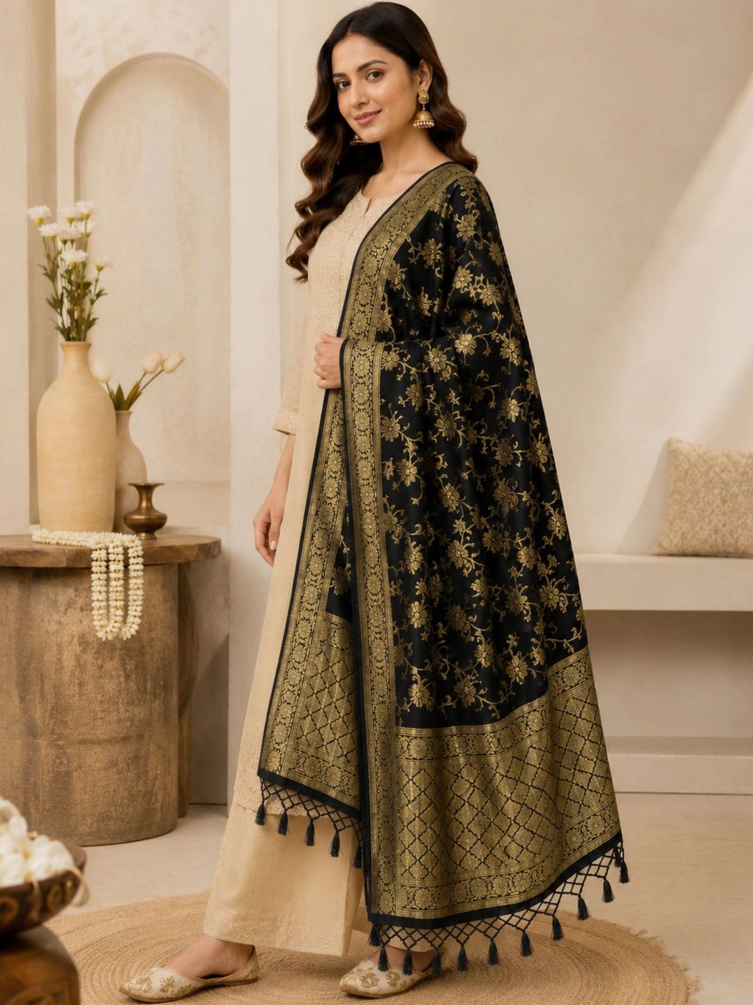 HAUTEMODA Woven Design Dupatta with Zari-picture-24